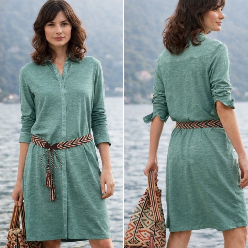 Peruvian Connection Sage Green Button-Up Shirt Lagos Dress Size Small Cotton